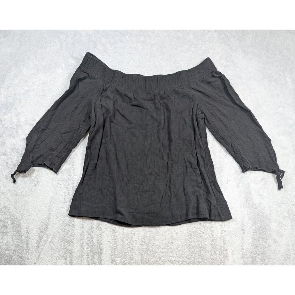 HIP Tunic Top Womens Size Medium Black Ruched Off The Shoulder Hipster Boho